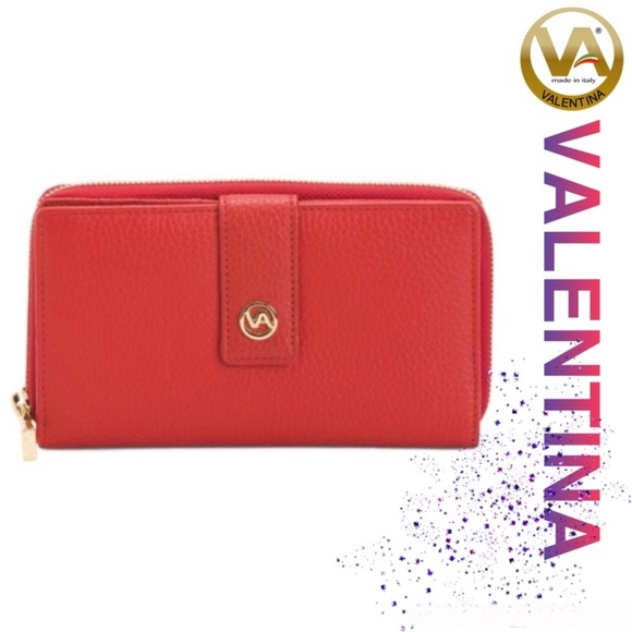 Valentina Handbags - VALENTINA Pebbled Rosso Leather Wallet!